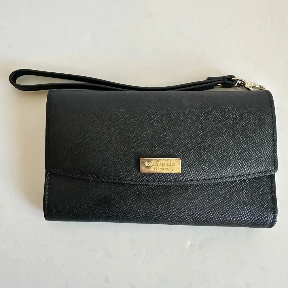 Kate Spade Black Saffiano Leather Wristlet Wallet Detachable Wrist Strap‎